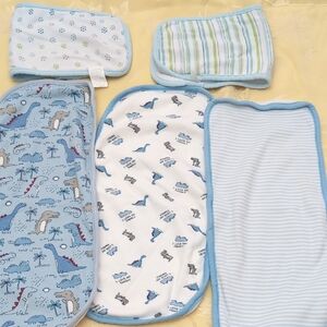 Blue Dinosaur Print Baby Burp Cloths Set